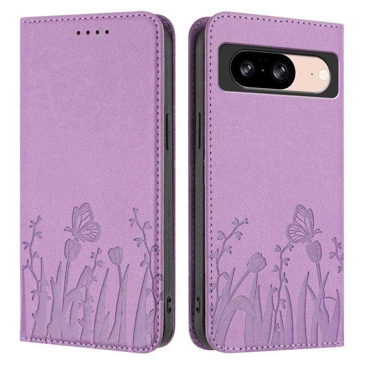 For Google Pixel 8 Tulips Butterfly Pattern Magnetic Vegan Leather Phone Case