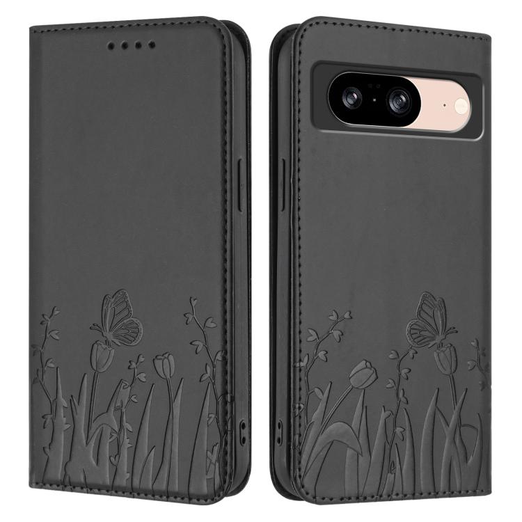 For Google Pixel 8 Tulips Butterfly Pattern Magnetic Vegan Leather Phone Case