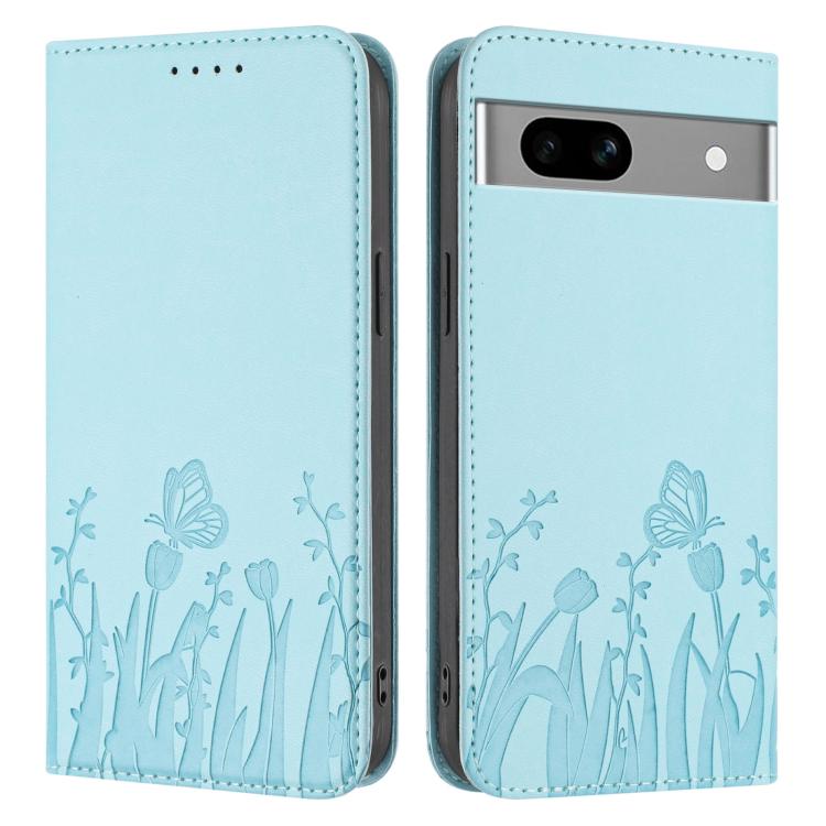 For Google Pixel 7a Tulips Butterfly Pattern Magnetic Vegan Leather Phone Case