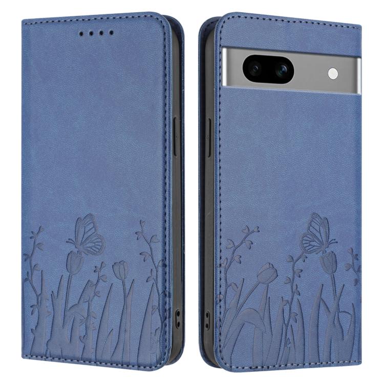 For Google Pixel 7a Tulips Butterfly Pattern Magnetic Vegan Leather Phone Case