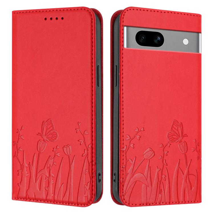 For Google Pixel 7a Tulips Butterfly Pattern Magnetic Vegan Leather Phone Case