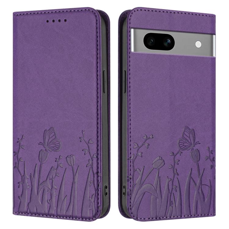 For Google Pixel 7a Tulips Butterfly Pattern Magnetic Vegan Leather Phone Case