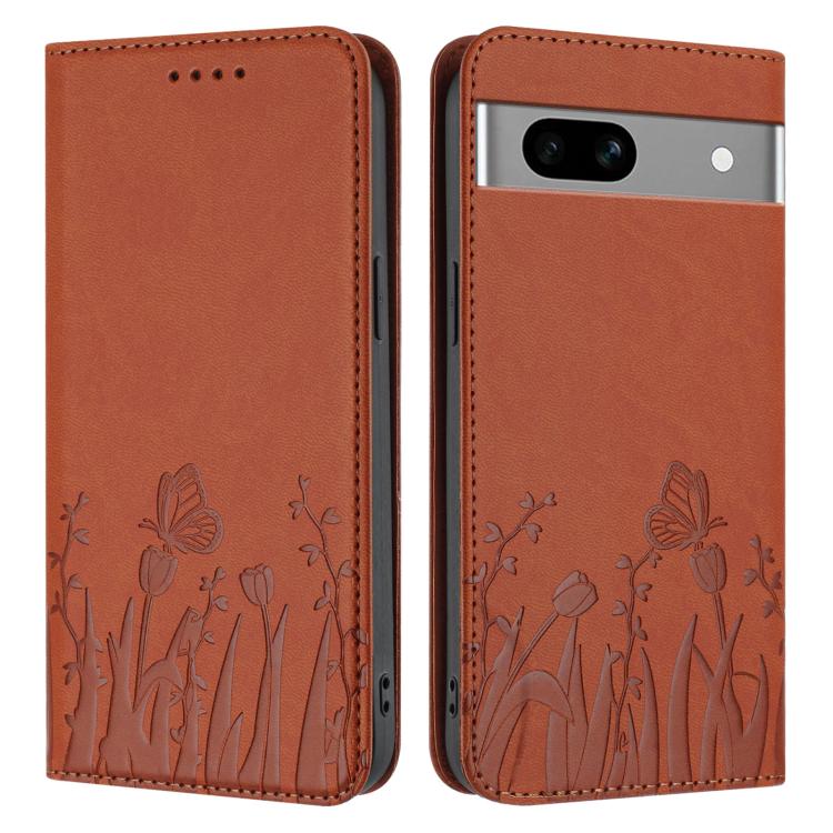 For Google Pixel 7a Tulips Butterfly Pattern Magnetic Vegan Leather Phone Case