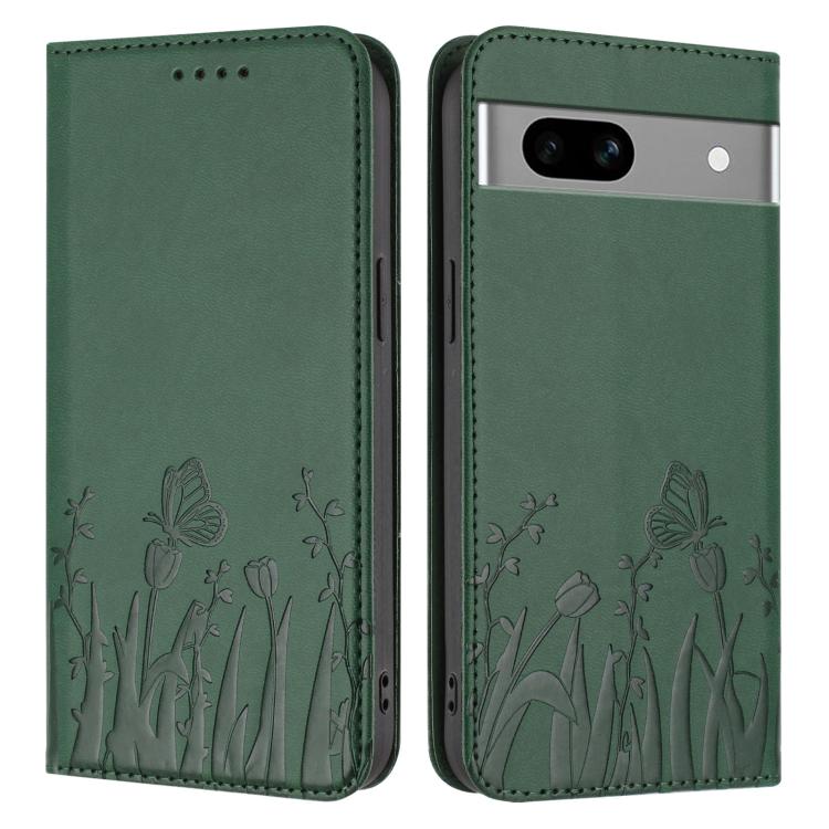 For Google Pixel 7a Tulips Butterfly Pattern Magnetic Vegan Leather Phone Case
