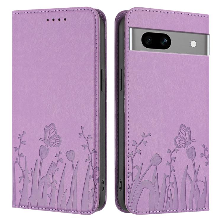 For Google Pixel 7a Tulips Butterfly Pattern Magnetic Vegan Leather Phone Case