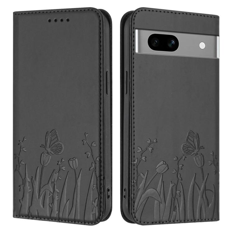 For Google Pixel 7a Tulips Butterfly Pattern Magnetic Vegan Leather Phone Case