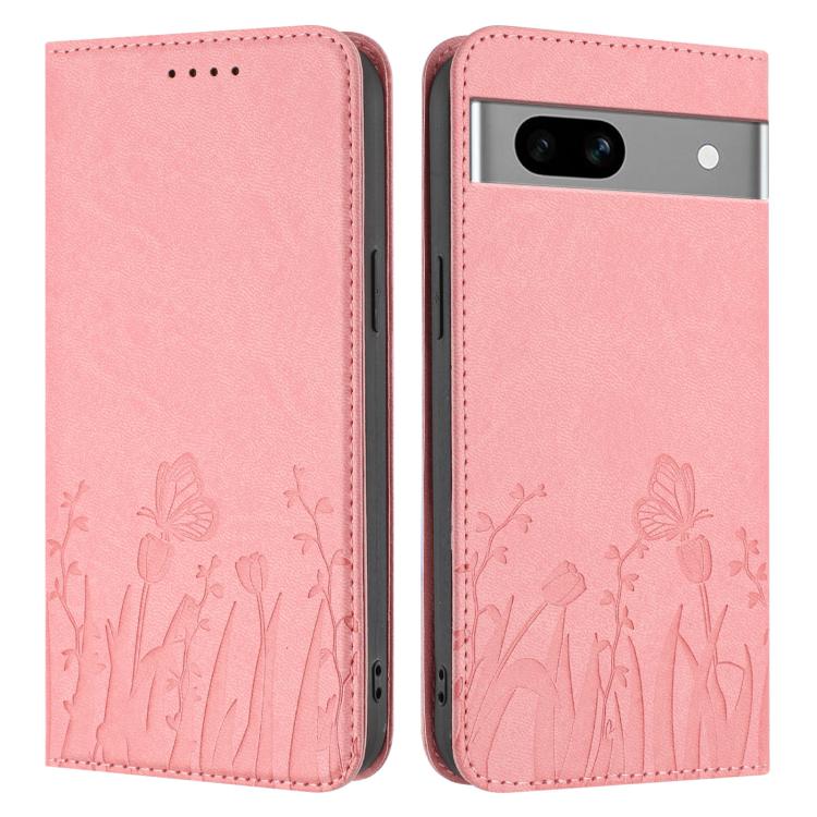 For Google Pixel 7a Tulips Butterfly Pattern Magnetic Vegan Leather Phone Case