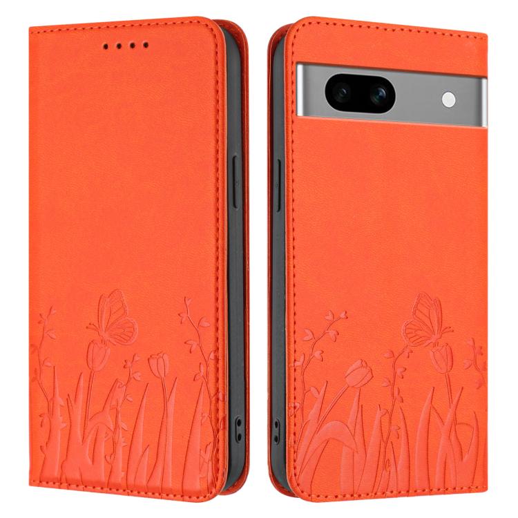 For Google Pixel 7a Tulips Butterfly Pattern Magnetic Vegan Leather Phone Case