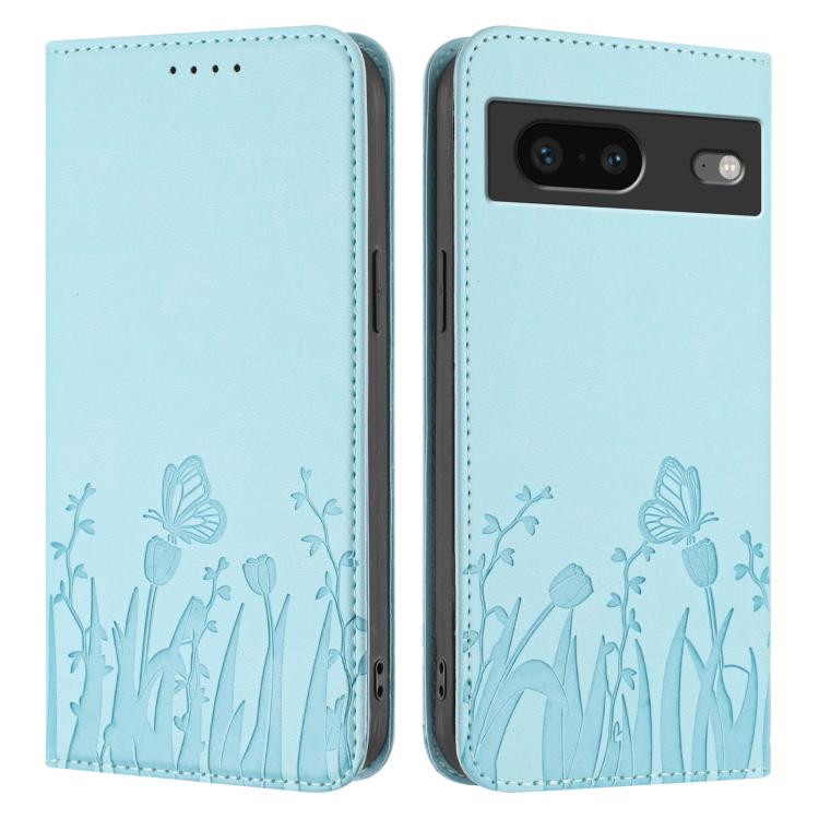 For Google Pixel 7 Tulips Butterfly Pattern Magnetic Vegan Leather Phone Case