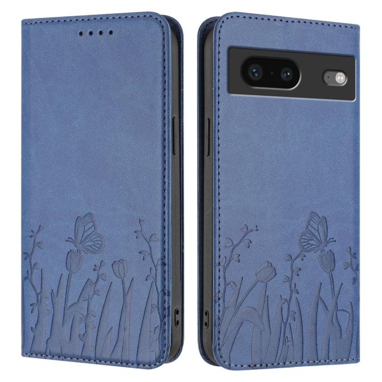 For Google Pixel 7 Tulips Butterfly Pattern Magnetic Vegan Leather Phone Case