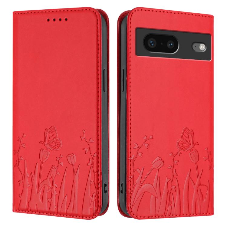 For Google Pixel 7 Tulips Butterfly Pattern Magnetic Vegan Leather Phone Case