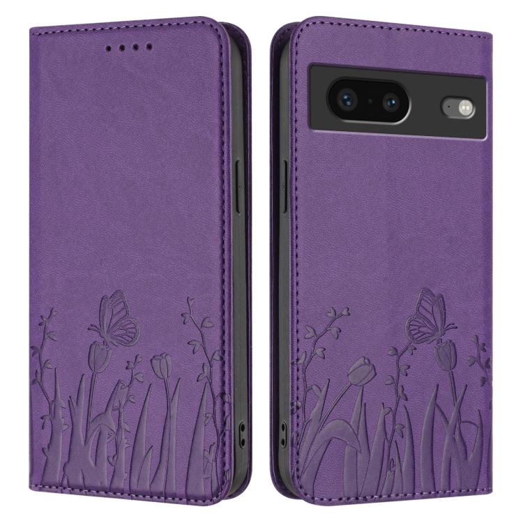 For Google Pixel 7 Tulips Butterfly Pattern Magnetic Vegan Leather Phone Case