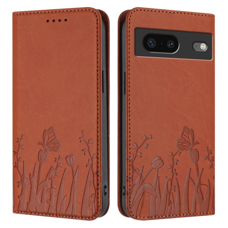 For Google Pixel 7 Tulips Butterfly Pattern Magnetic Vegan Leather Phone Case