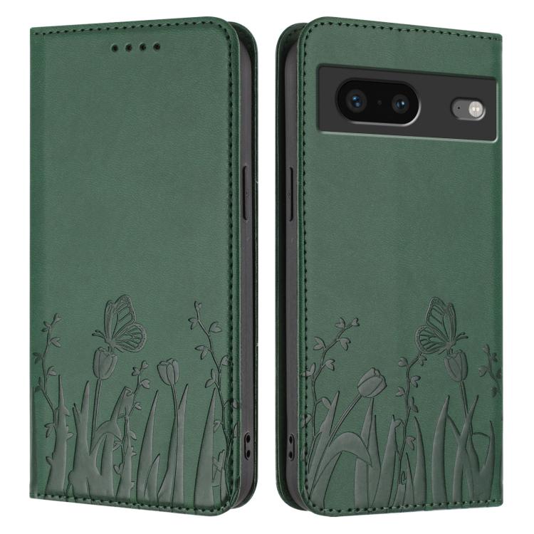 For Google Pixel 7 Tulips Butterfly Pattern Magnetic Vegan Leather Phone Case