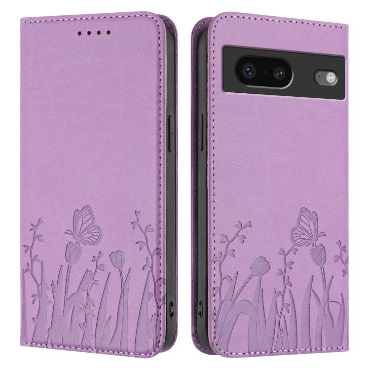 For Google Pixel 7 Tulips Butterfly Pattern Magnetic Vegan Leather Phone Case