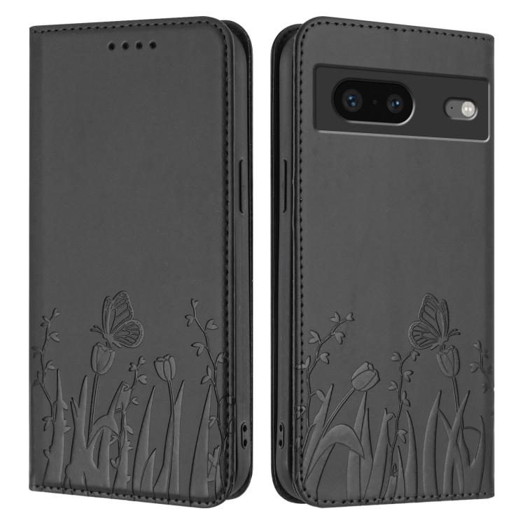 For Google Pixel 7 Tulips Butterfly Pattern Magnetic Vegan Leather Phone Case
