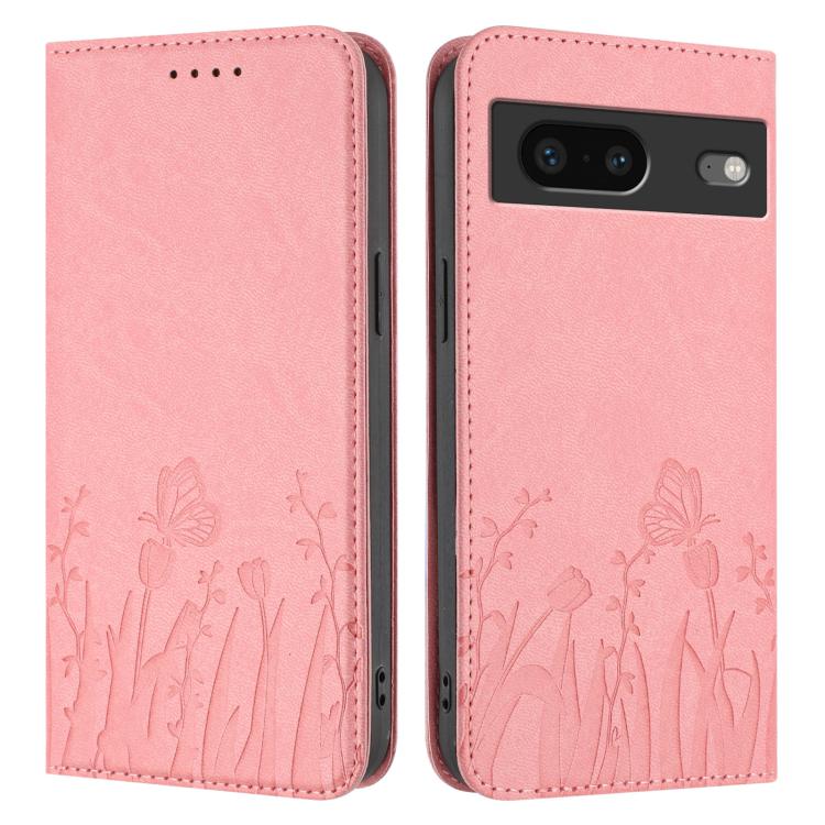 For Google Pixel 7 Tulips Butterfly Pattern Magnetic Vegan Leather Phone Case