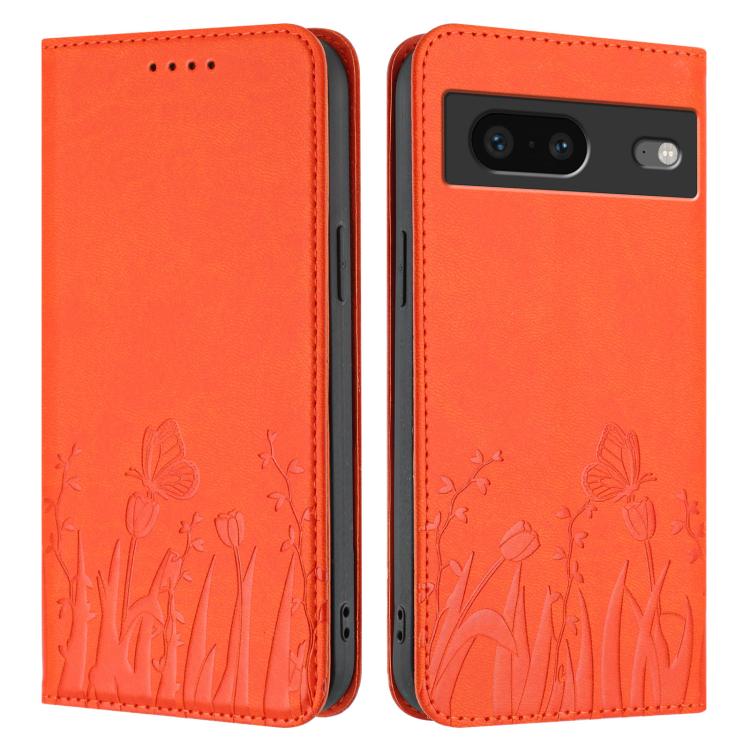 For Google Pixel 7 Tulips Butterfly Pattern Magnetic Vegan Leather Phone Case