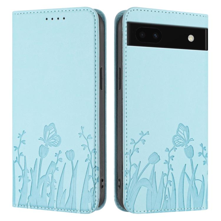 For Google Pixel 6a Tulips Butterfly Pattern Magnetic Vegan Leather Phone Case