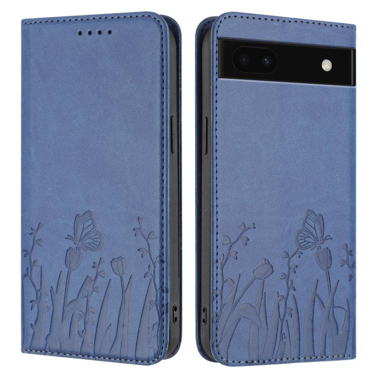 For Google Pixel 6a Tulips Butterfly Pattern Magnetic Vegan Leather Phone Case