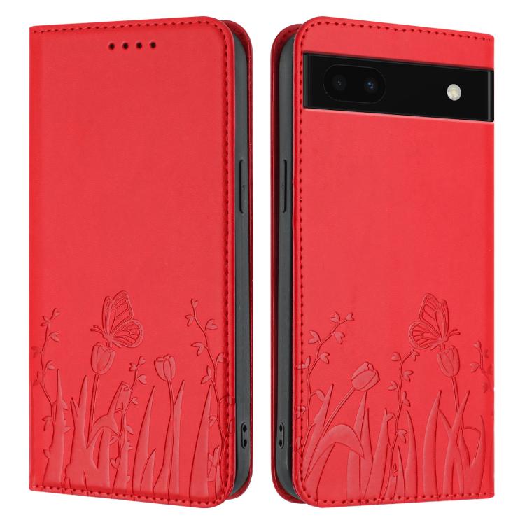 For Google Pixel 6a Tulips Butterfly Pattern Magnetic Vegan Leather Phone Case