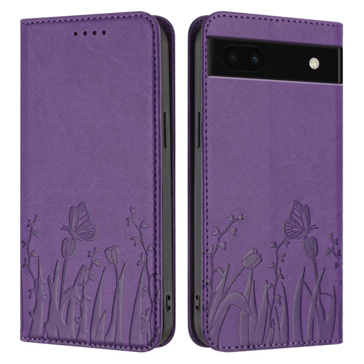 For Google Pixel 6a Tulips Butterfly Pattern Magnetic Vegan Leather Phone Case