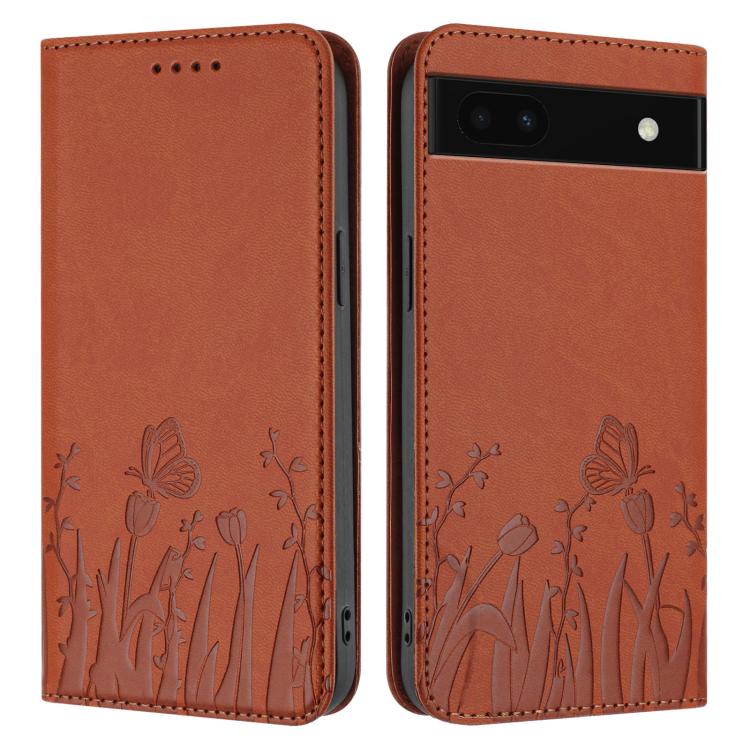 For Google Pixel 6a Tulips Butterfly Pattern Magnetic Vegan Leather Phone Case