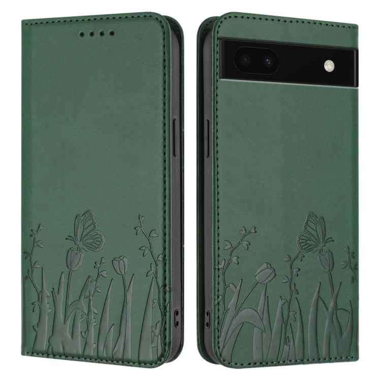 For Google Pixel 6a Tulips Butterfly Pattern Magnetic Vegan Leather Phone Case