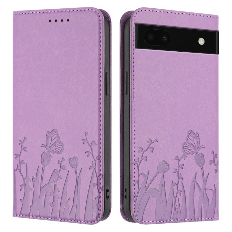For Google Pixel 6a Tulips Butterfly Pattern Magnetic Vegan Leather Phone Case