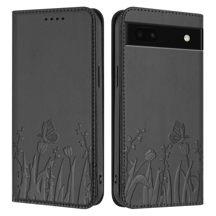 For Google Pixel 6a Tulips Butterfly Pattern Magnetic Vegan Leather Phone Case