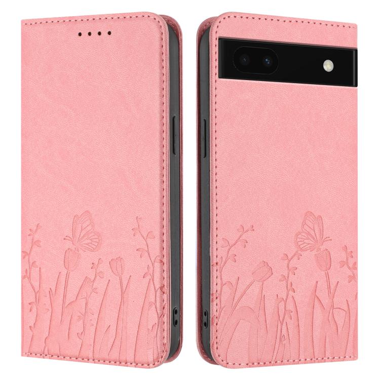 For Google Pixel 6a Tulips Butterfly Pattern Magnetic Vegan Leather Phone Case