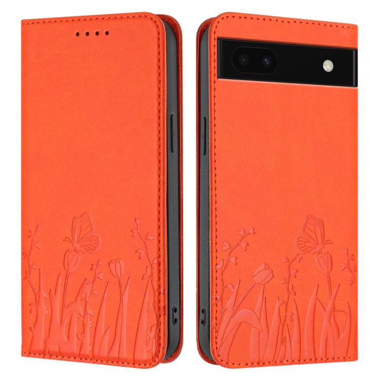 For Google Pixel 6a Tulips Butterfly Pattern Magnetic Vegan Leather Phone Case