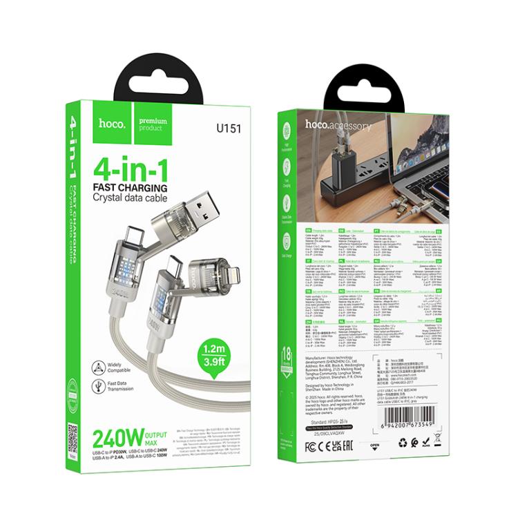 hoco U151 240W 4 in 1 USB and Type-C to Type-C and 8 Pin Charging Cable,Length: 1.2m