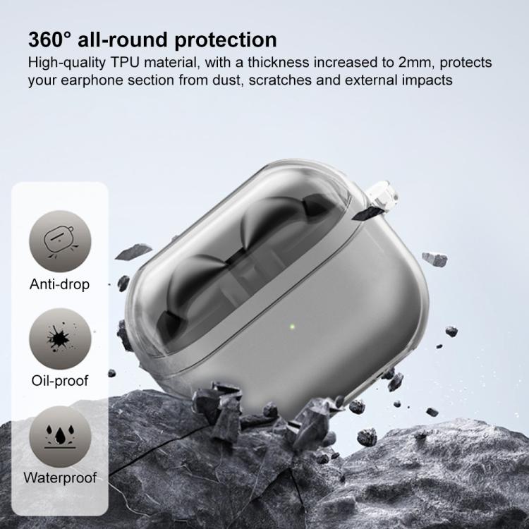For Samsung Galaxy Buds3 / 3 Pro / 3 FE XDcase Transparent TPU Earbud Case with Silver Hook