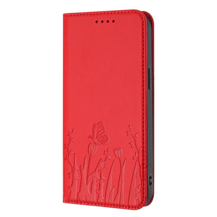 For OnePlus 15 Tulips Butterfly Pattern Magnetic Vegan Leather Phone Case