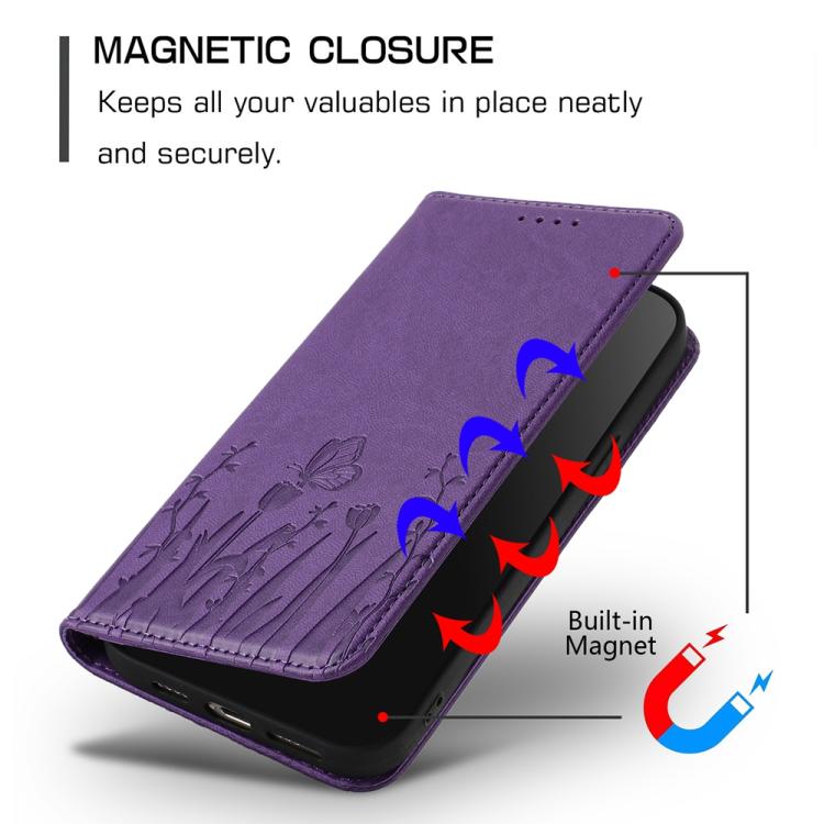 For OnePlus 15 Tulips Butterfly Pattern Magnetic Vegan Leather Phone Case
