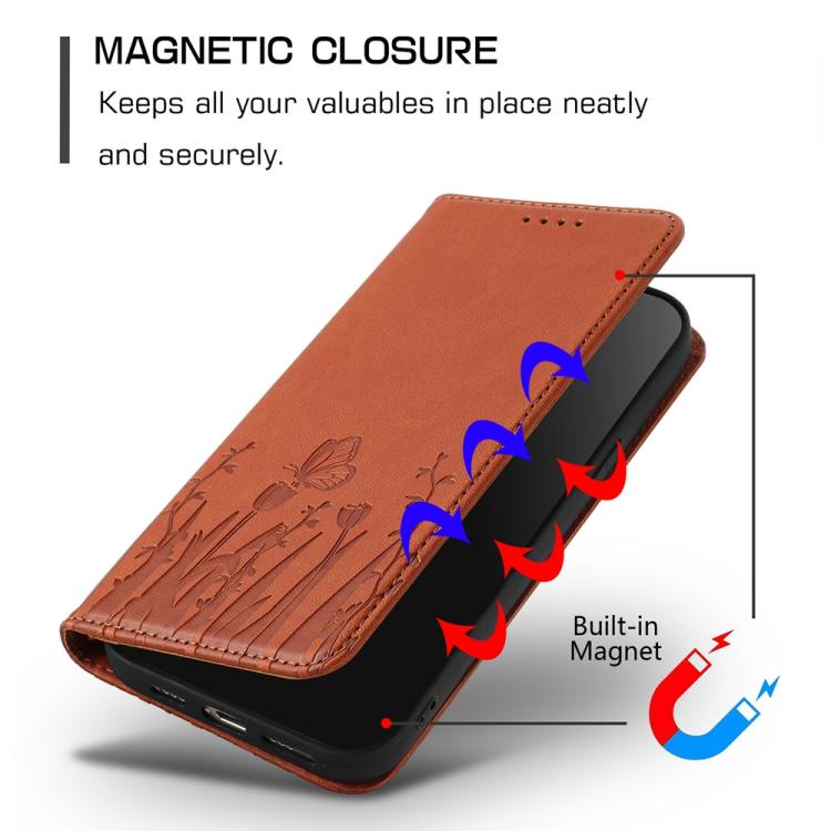 For OnePlus 15 Tulips Butterfly Pattern Magnetic Vegan Leather Phone Case