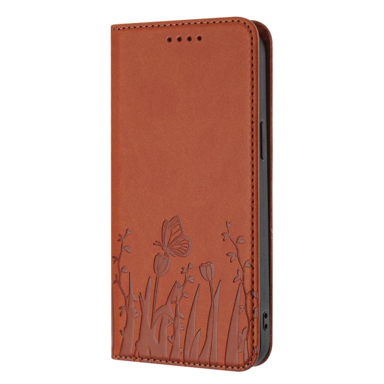 For ZTE Blade V70 Tulips Butterfly Pattern Magnetic Vegan Leather Phone Case
