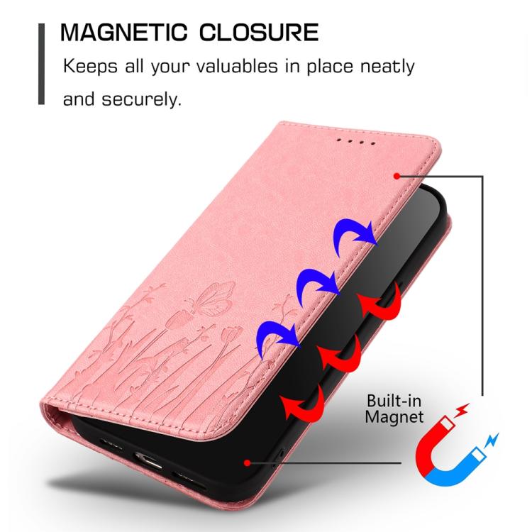 For ZTE Blade A32 Tulips Butterfly Pattern Magnetic Vegan Leather Phone Case