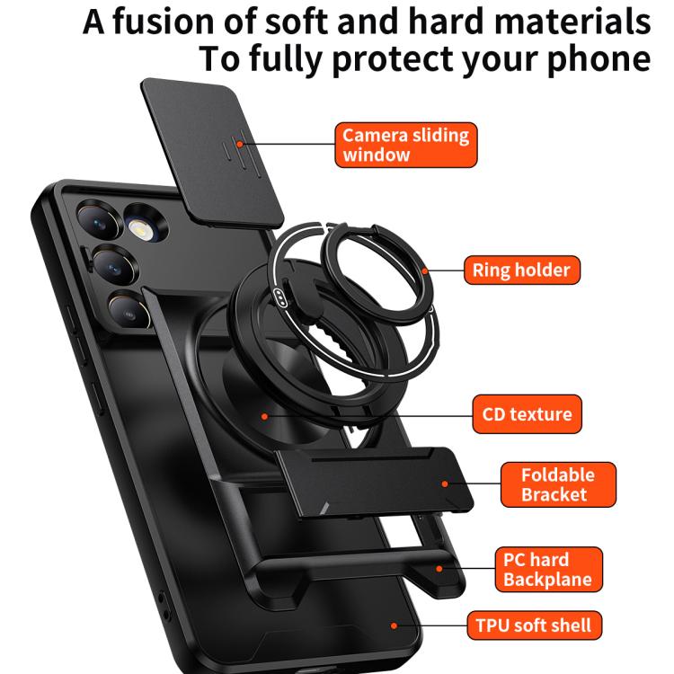 For vivo V30 Lite 5G Lens Sliding Window Multifunctional Magnetic Shockproof Phone Case