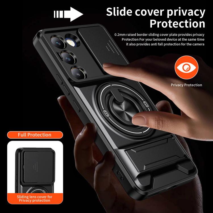 For vivo V30 Lite 5G Lens Sliding Window Multifunctional Magnetic Shockproof Phone Case