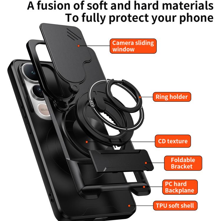 For vivo V50 Lite 5G Lens Sliding Window Multifunctional Magnetic Shockproof Phone Case