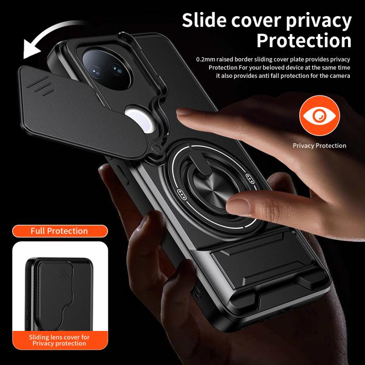 For vivo V50 5G Lens Sliding Window Multifunctional Magnetic Shockproof Phone Case