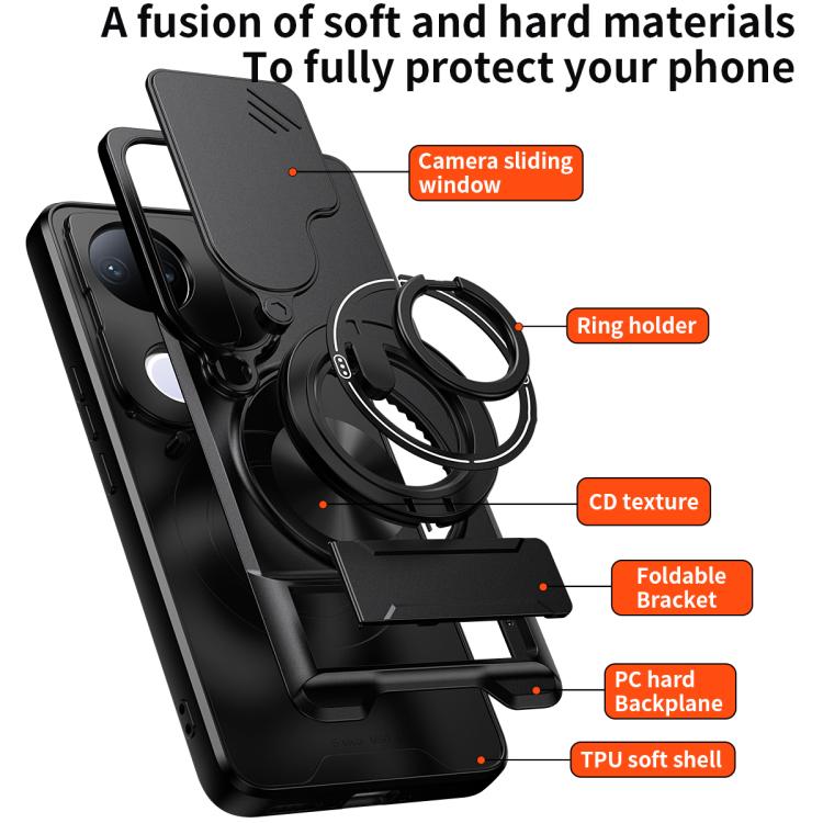 For vivo V50 5G Lens Sliding Window Multifunctional Magnetic Shockproof Phone Case