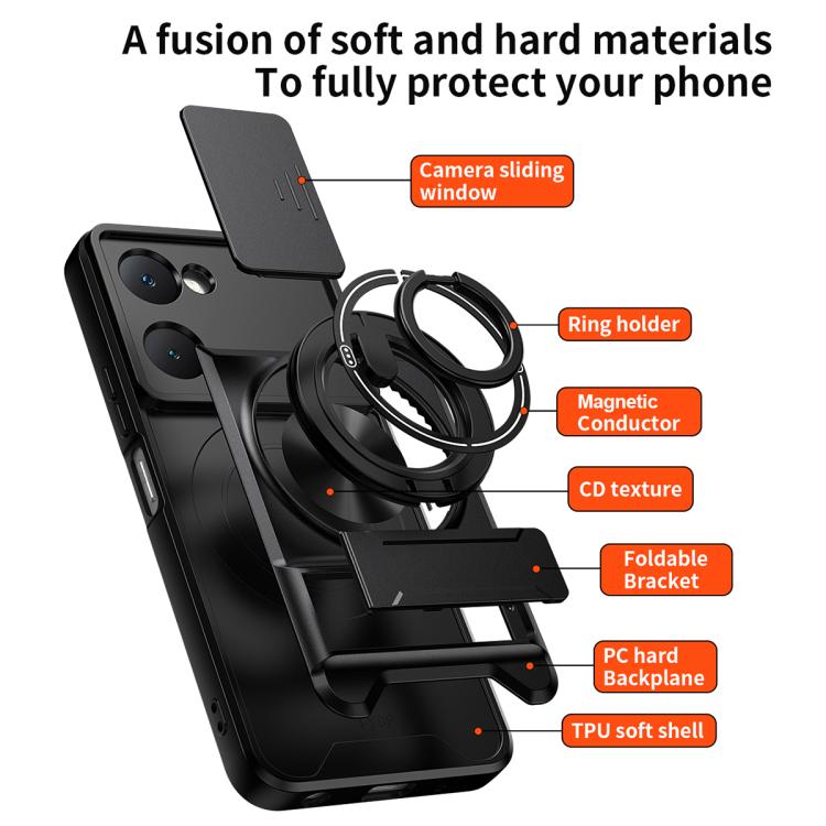 For vivo Y03 4G Lens Sliding Window Multifunctional Magnetic Shockproof Phone Case