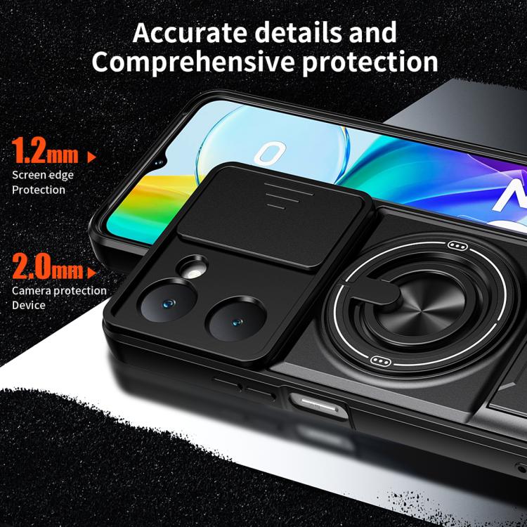 For vivo Y03 4G Lens Sliding Window Multifunctional Magnetic Shockproof Phone Case