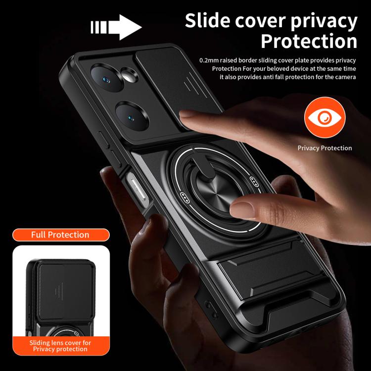 For vivo Y03 4G Lens Sliding Window Multifunctional Magnetic Shockproof Phone Case