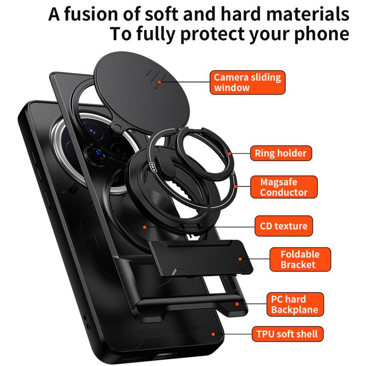 For vivo X200 5G Lens Sliding Window Multifunctional Magnetic Shockproof Phone Case