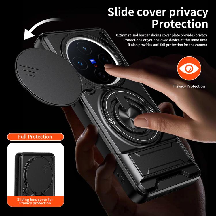 For vivo X200 5G Lens Sliding Window Multifunctional Magnetic Shockproof Phone Case