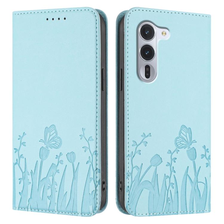 For Fujitsu Arrows Alpha F-51F Tulips Butterfly Pattern Magnetic Vegan Leather Phone Case